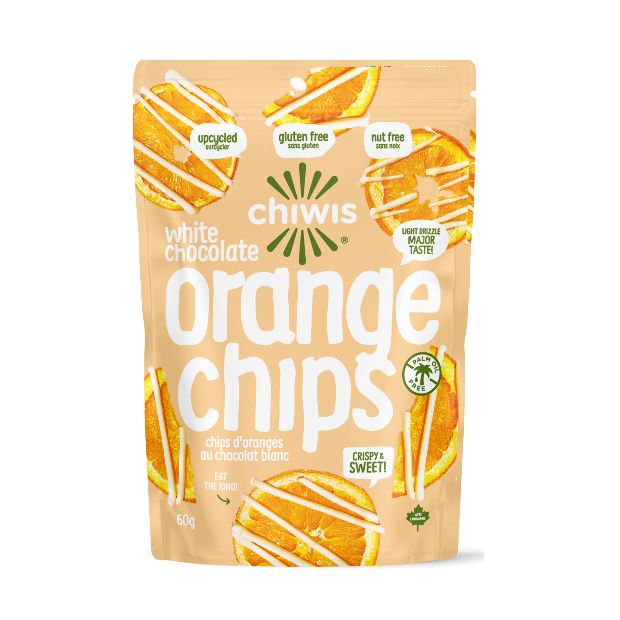 White Chocolate Drizzled Orange Chips