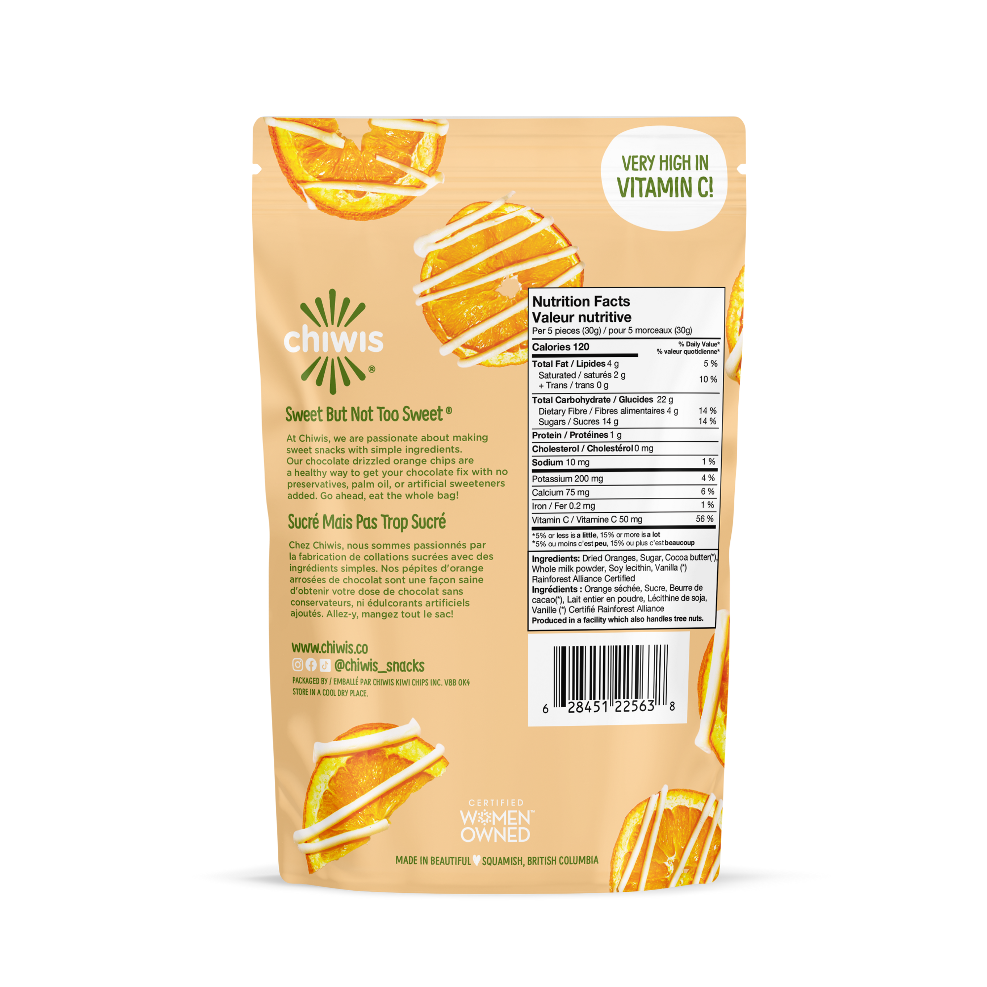 White Chocolate Drizzled Orange Chips