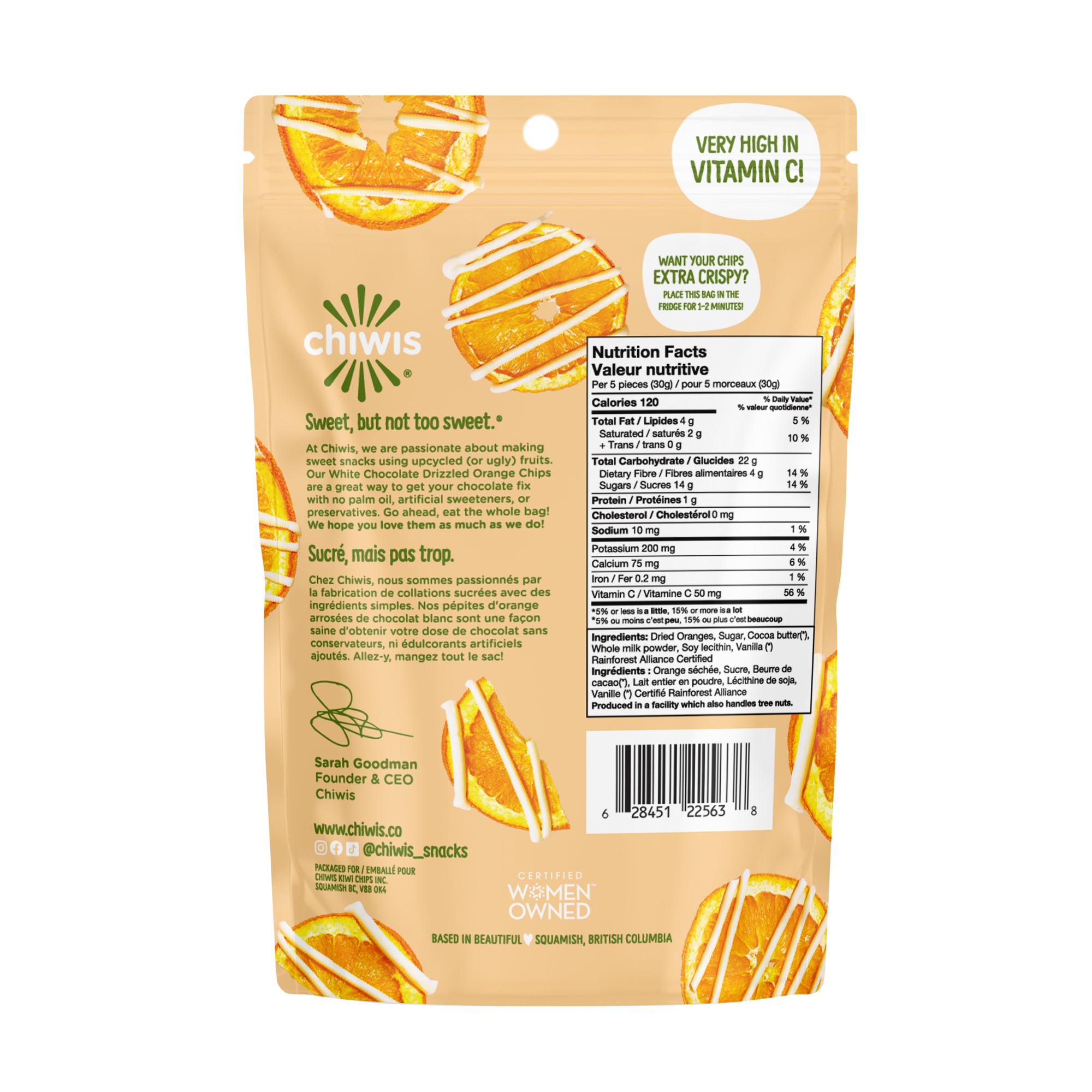 White Chocolate Drizzled Orange Chips